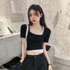Short-sleeve Mock Two-piece Cropped Top