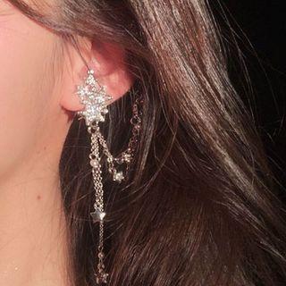 Rhinestone Dangle Earring 1 Pair - Asymmetric - Silver - One Size