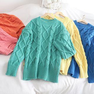 Plain Cable Knit Long-sleeve Sweater