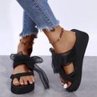 Toe-ring Bow Accent Wedge Platform Slide Sandals