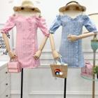 Off-shoulder Ruffled-trim Plaid Mini Dress