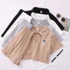 Set: Bear-embroidered Crop Polo Shirt + High-waist Mini Skirt