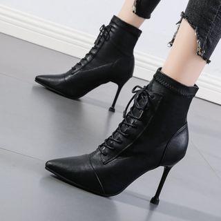 Pointy-toe High-heel Lace-up Short Boots