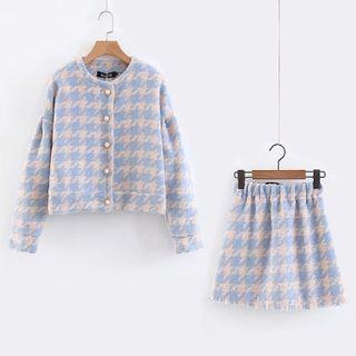 Set: Houndstooth Button-up Jacket + Mini A-line Skirt