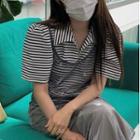 Puff-sleeve Lapel Striped Top