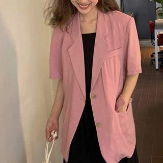 Plain Single-breasted Blazer Pink - One Size