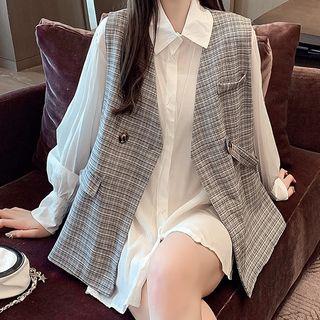 Set: Plain Shirt + Plaid Vest