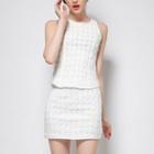 Set: Sleeveless Patterned Top + Mini A-line Skirt