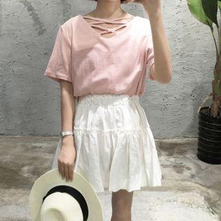 Strappy Front Short Sleeve T-shirt