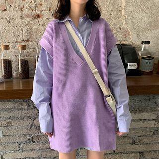Oversize Shirt / Knit V-neck Vest
