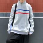 Stand Collar Striped Lettering Zipped Detail Sweatshirt