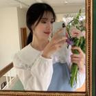 Band-cuff Lace-collar Blouse