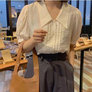 Pleated Lapel Short-sleeve Shirt