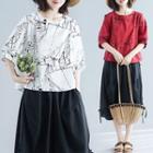 Print Above-elbow Sleeve T Shirt