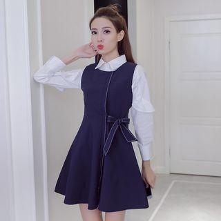 Set: Plain Shirt + Sleeveless A-line Dress