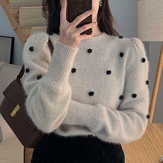 Pom Pom Sweater / Midi A-line Skirt / Set