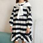 Set: Scarf + Long-sleeve Striped Dress