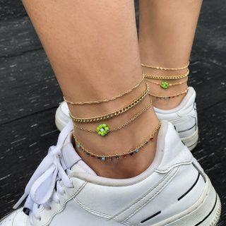 Set Of 4: Bead / Alloy Anklet (various Designs) 2575 - Light Green Flower - Gold - One Size