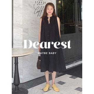 Mandarin-collar Sleeveless Shirtdress One Size