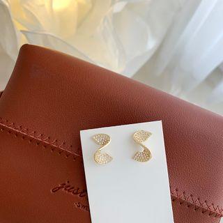 Rhinestone Spiral Earring 1 Pair - S925 Silver - Silver Rhinestone - Gold - One Size