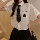 Short-sleeve Crop Shirt With Chained Tie