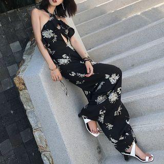 Printed Halter Wide Leg Jumpsuit