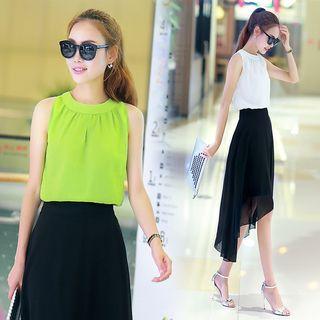 Set: Sleeveless Chiffon Top + A-line Skirt