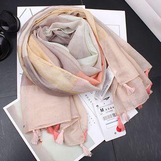 Plaid Tasseled Linen Blend Scarf
