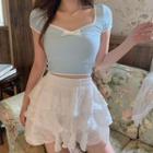 Cap-sleeve Ribbon Top / Layered Mini A-line Skirt / Set
