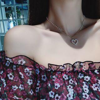 Faux Pearl Heart Necklace As Shown In Figure - One Size