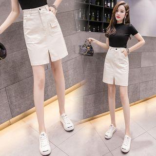 Straight-fit Split Denim Skirt