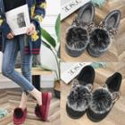 Faux Fur Pompom Accent Flats