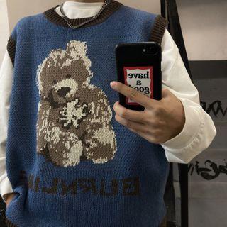Couple Matching Bear Jacquard Knit Vest