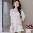 Square-neck Smocked Plain Dress