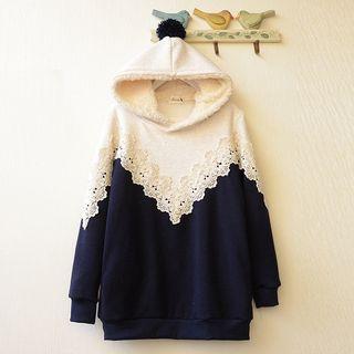 Lace Panel Two-tone Hoodie
