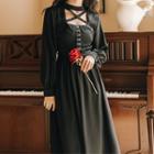 Crisscross Long-sleeve Midi A-line Dress