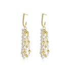 Elegant And Fashion Plated Gold Geometric Beaded Tassel Earrings With Cubic Zirconia Golden - One Size