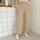 Band-waist Semi Wide Pants Beige - One Size