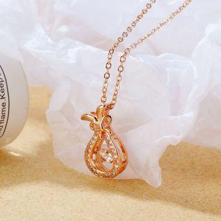 Rhinestone Pendant Stainless Steel Necklace 032 - Gold - One Size