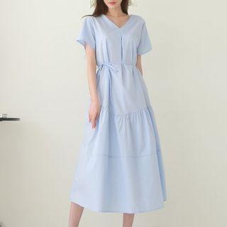 Reversible Shirred Maxi Dress With Sash