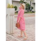 Plus Size - Elbow-sleeve A-line Gingham Dress