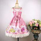 Wide Strap Rabbit Print Midi A-line Dress