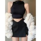 Sleeveless Turtleneck Plain Cropped Top / Plain Mini Skirt