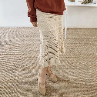 Pointelle-knit Midi Mermaid Skirt