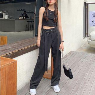 High-waist Wide-leg Dress Pants / Crop Tank Top