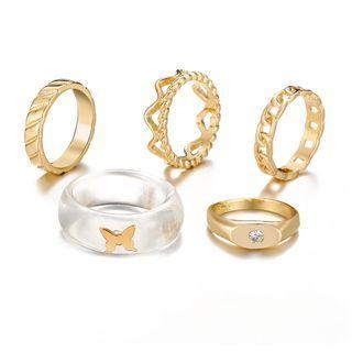 Set Of 5: Rhinestone Alloy Ring (various Designs) Set Of 5 - 54479 - Gold - One Size