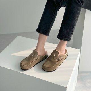 Couple Buckled Faux-shearling Clogs