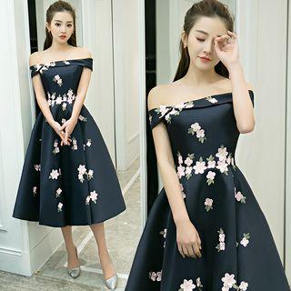Off-shoulder Floral Cocktail Dress