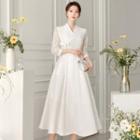 [the Marriage] Lace-panel Satin Midi Hanbok Dress