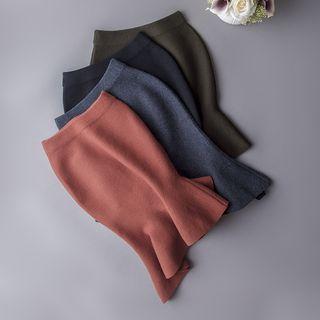 Ruffle Hem Plain Knit Skirt